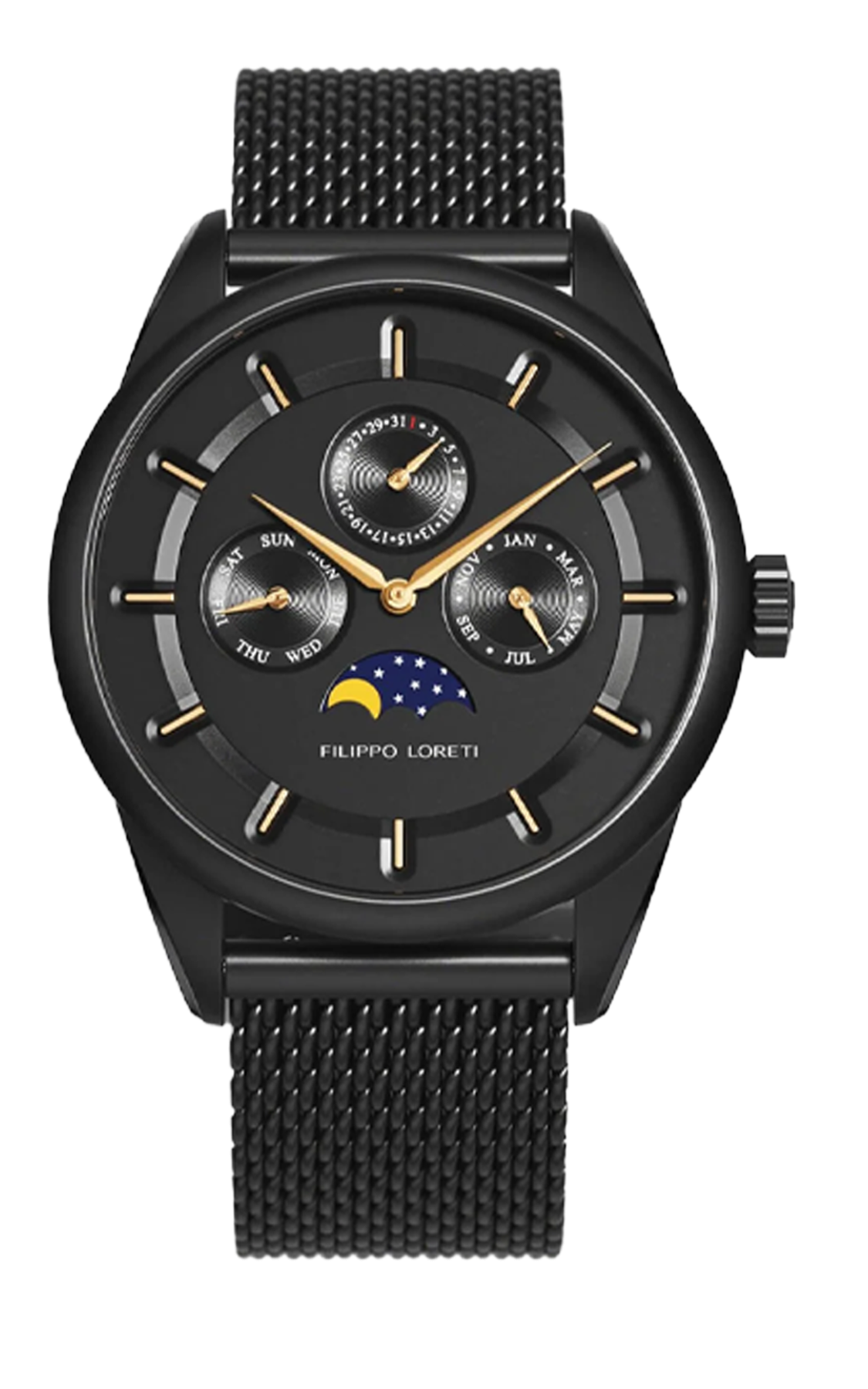 Venice Moonphase Black Gold Mesh