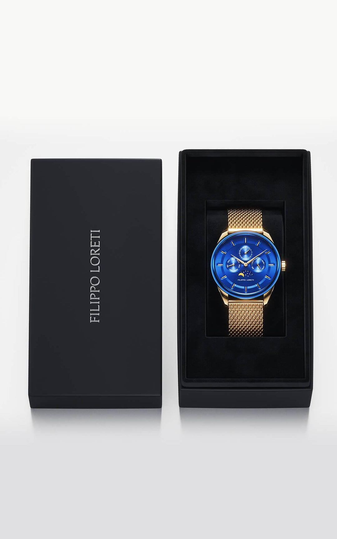 Venice Moonphase Blue Gold Mesh Watch For Men Online Filippo Loreti Watch