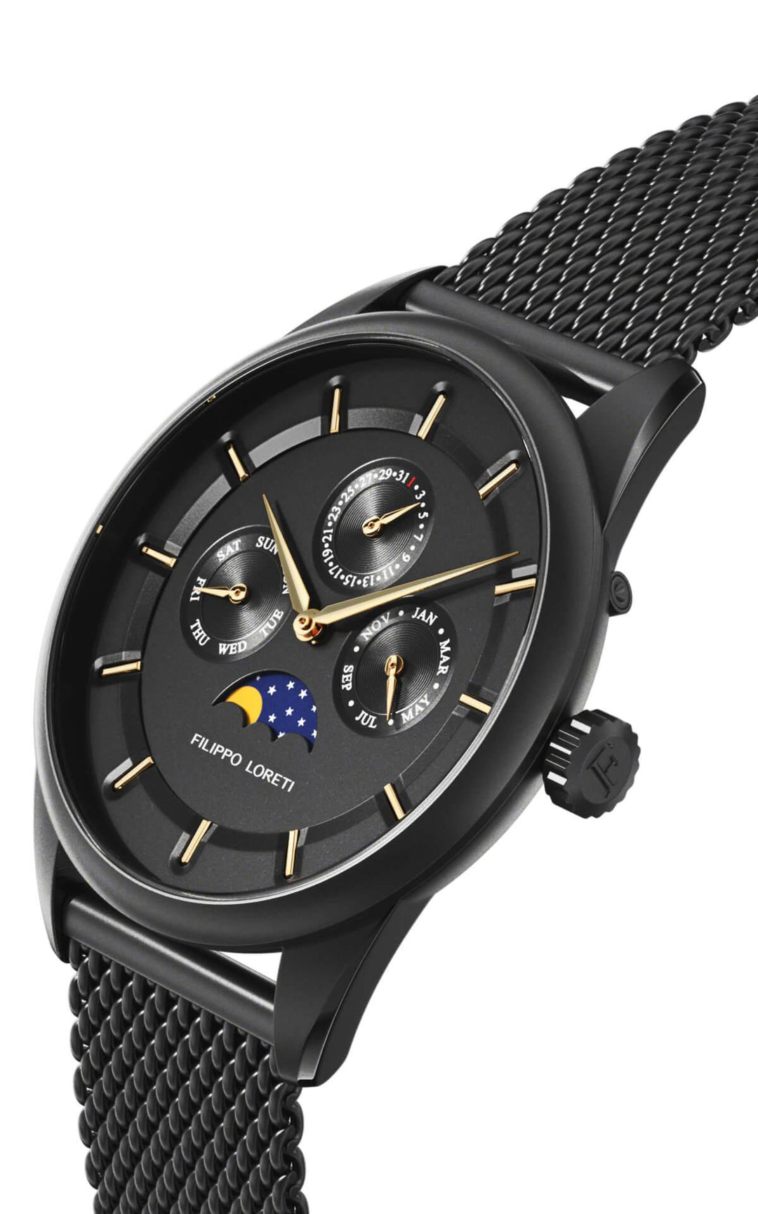 Venice Moonphase Black Gold Mesh Filippo Loreti Watch