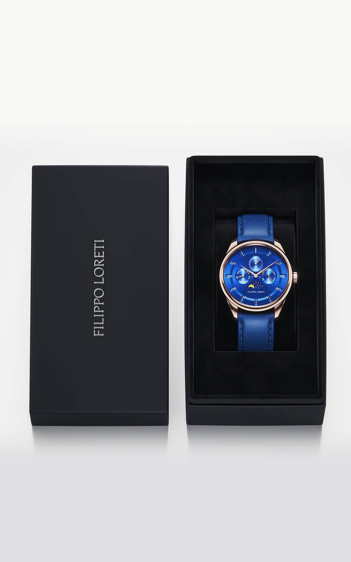 Venice Moonphase Rose Gold Blue Watch For Men Online Filippo Loreti Watch