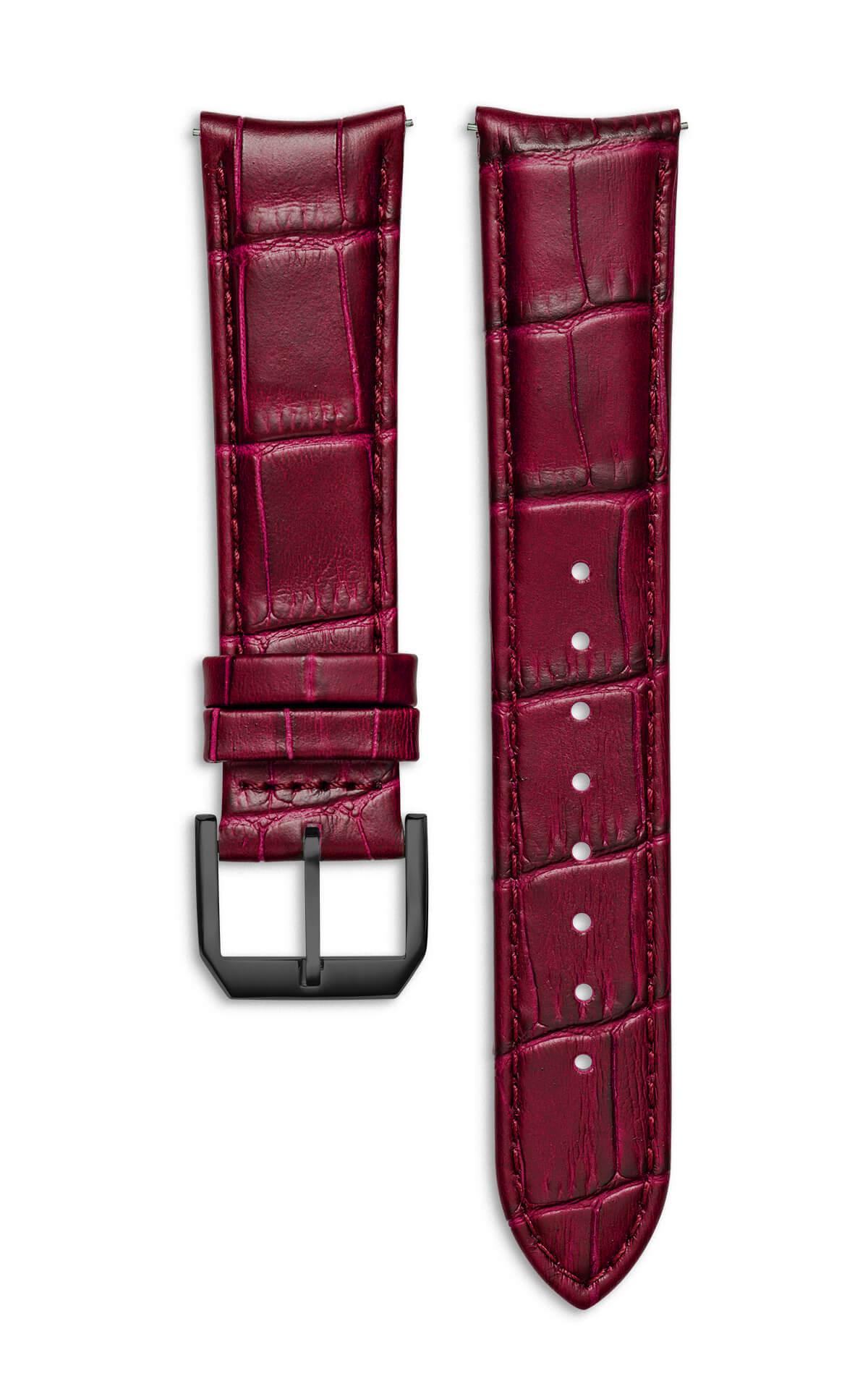 Burgundy Italian Leather Strap With Alligator Pattern - Filippo Loreti